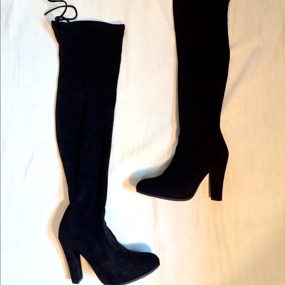 Black & Red Knee High Boots